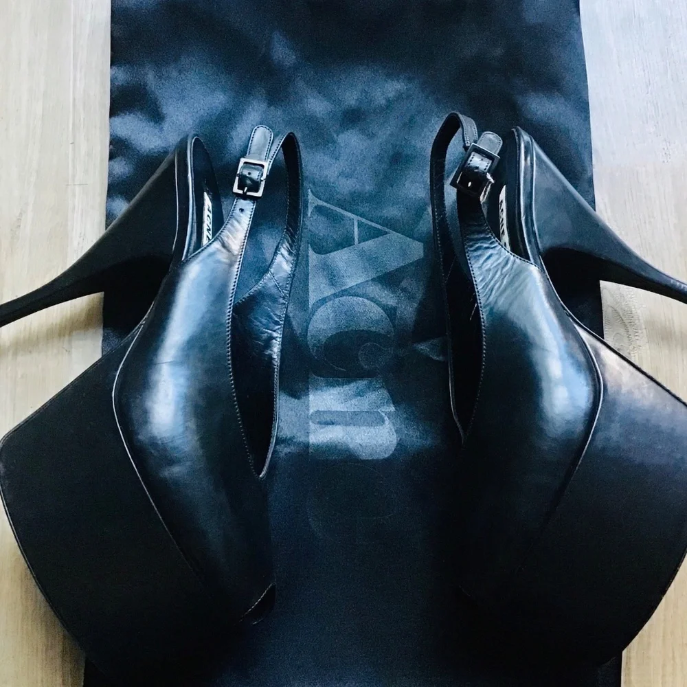 Acne Studios Black Leather Platform Slingback Heels